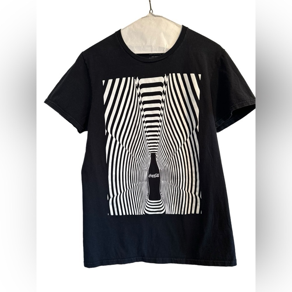 Coca Cola Black Tee Shirt SMALL White Design Coke Bottle Collectors Item Hippie